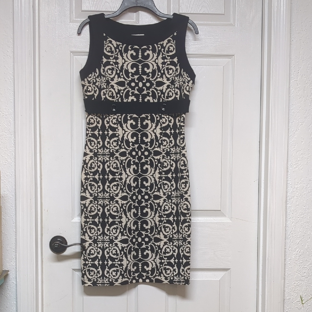 London Times Black and White Midi Dress Size 8
